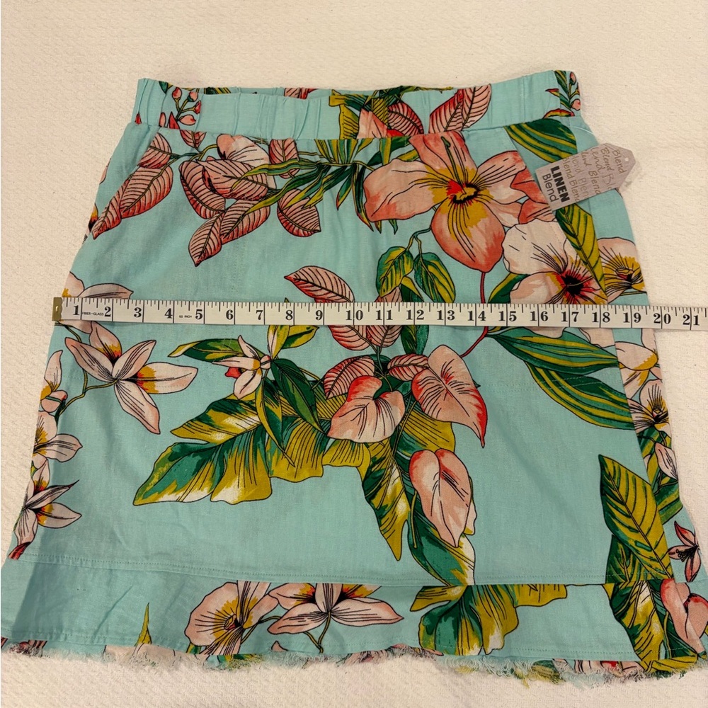 NWT For Cynthia Tropical 55% Linen Mini Skirt Blue & Green - Size M - Resortwear - Picture 4 of 13